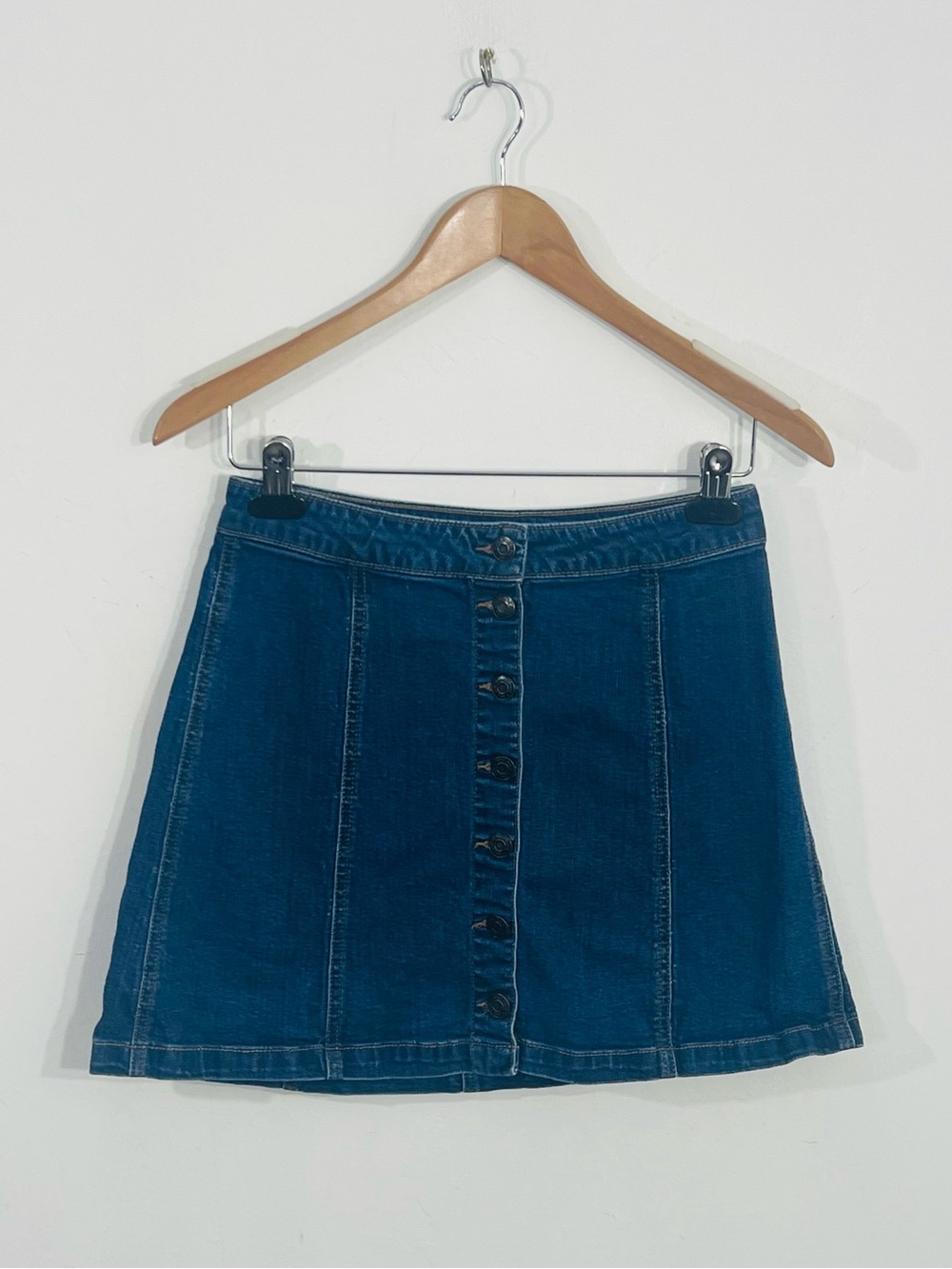 Mudd Blue Denim Button Front A-Line Mini Skirt Juniors Size 9 Preppy School Wear